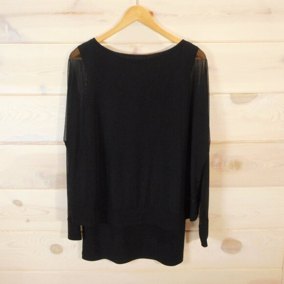 Joseph Ribkoff Size US 12 Black Sheer Sleeve Overlay Dressy Top Evening - Picture 4 of 9